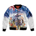 Wombat Australia Day Sleeve Zip Bomber Jacket Happy 26 January - Banksia Watercolor