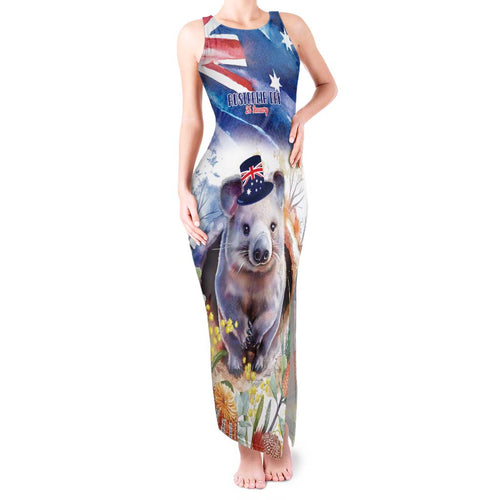 Wombat Australia Day Tank Maxi Dress Happy 26 January - Banksia Watercolor