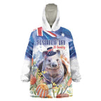 Wombat Australia Day Wearable Blanket Hoodie Happy 26 January - Banksia Watercolor