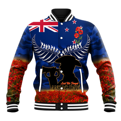 New Zealand ANZAC Day Baseball Jacket 25 April Last Post Camouflage With Poppies
