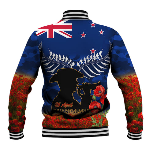 New Zealand ANZAC Day Baseball Jacket 25 April Last Post Camouflage With Poppies