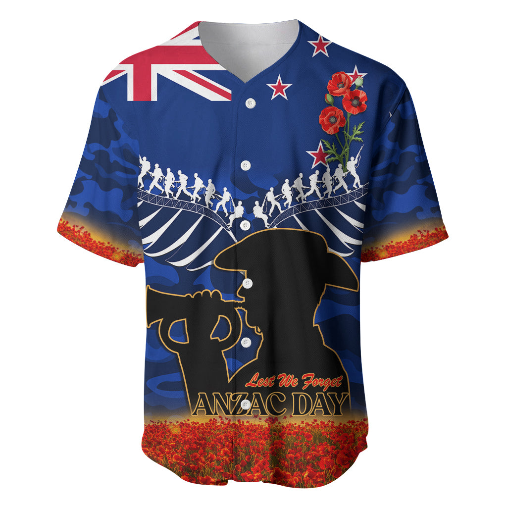 New Zealand ANZAC Day Baseball Jersey 25 April Last Post Camouflage With Poppies