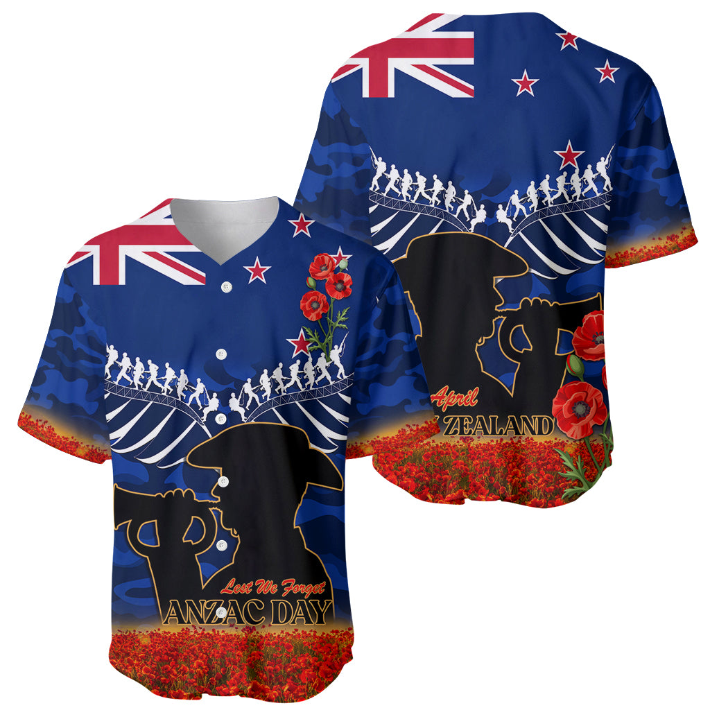New Zealand ANZAC Day Baseball Jersey 25 April Last Post Camouflage With Poppies