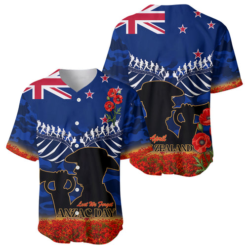 New Zealand ANZAC Day Baseball Jersey 25 April Last Post Camouflage With Poppies