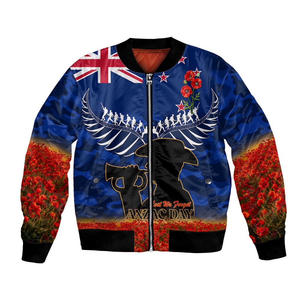 New Zealand ANZAC Day Bomber Jacket 25 April Last Post Camouflage With Poppies