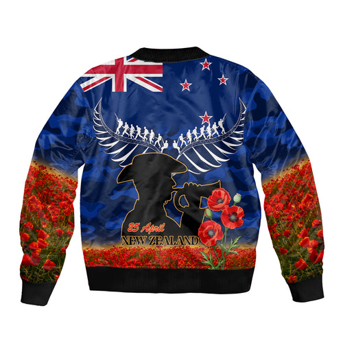 New Zealand ANZAC Day Bomber Jacket 25 April Last Post Camouflage With Poppies