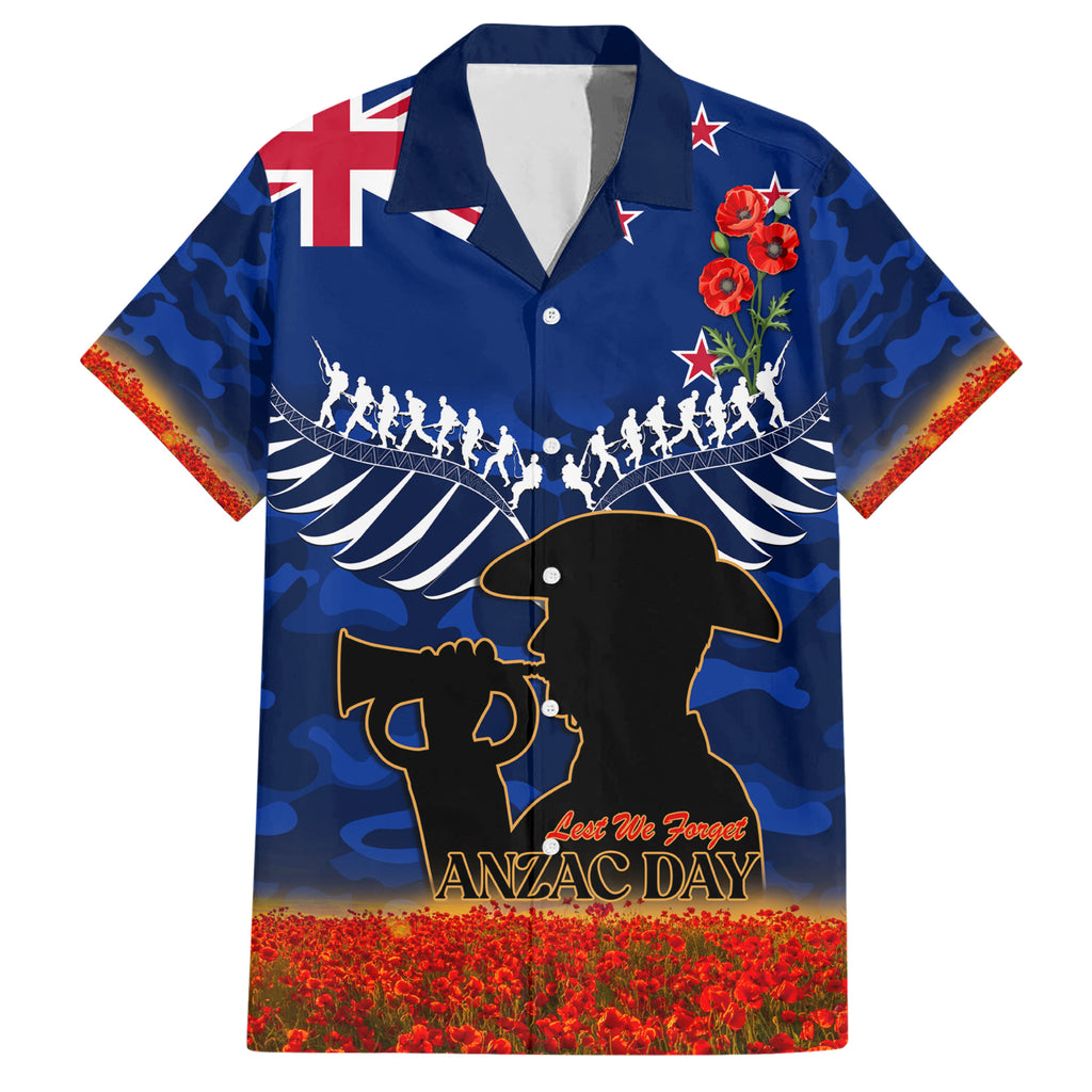 New Zealand ANZAC Day Hawaiian Shirt 25 April Last Post Camouflage With Poppies