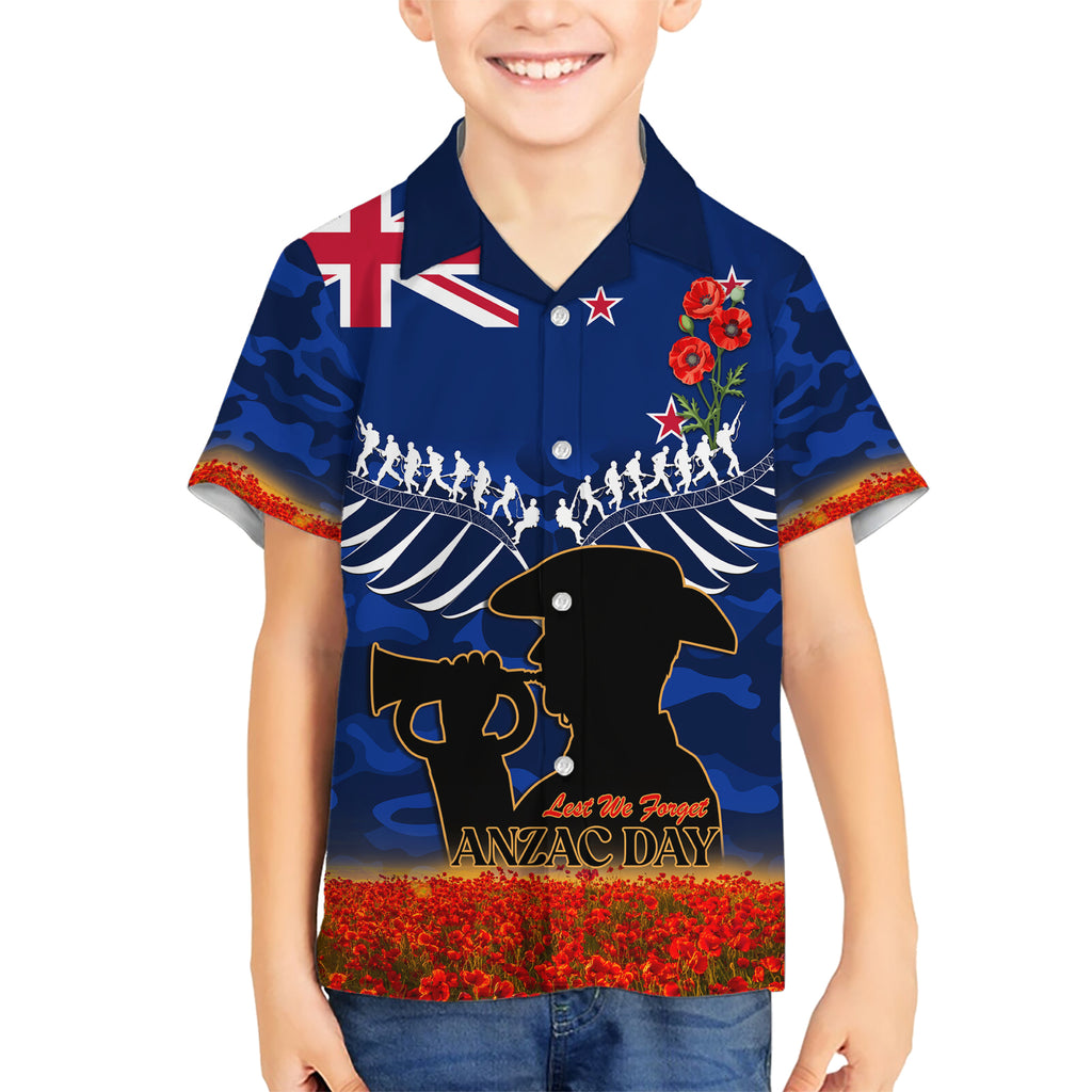 New Zealand ANZAC Day Hawaiian Shirt 25 April Last Post Camouflage With Poppies