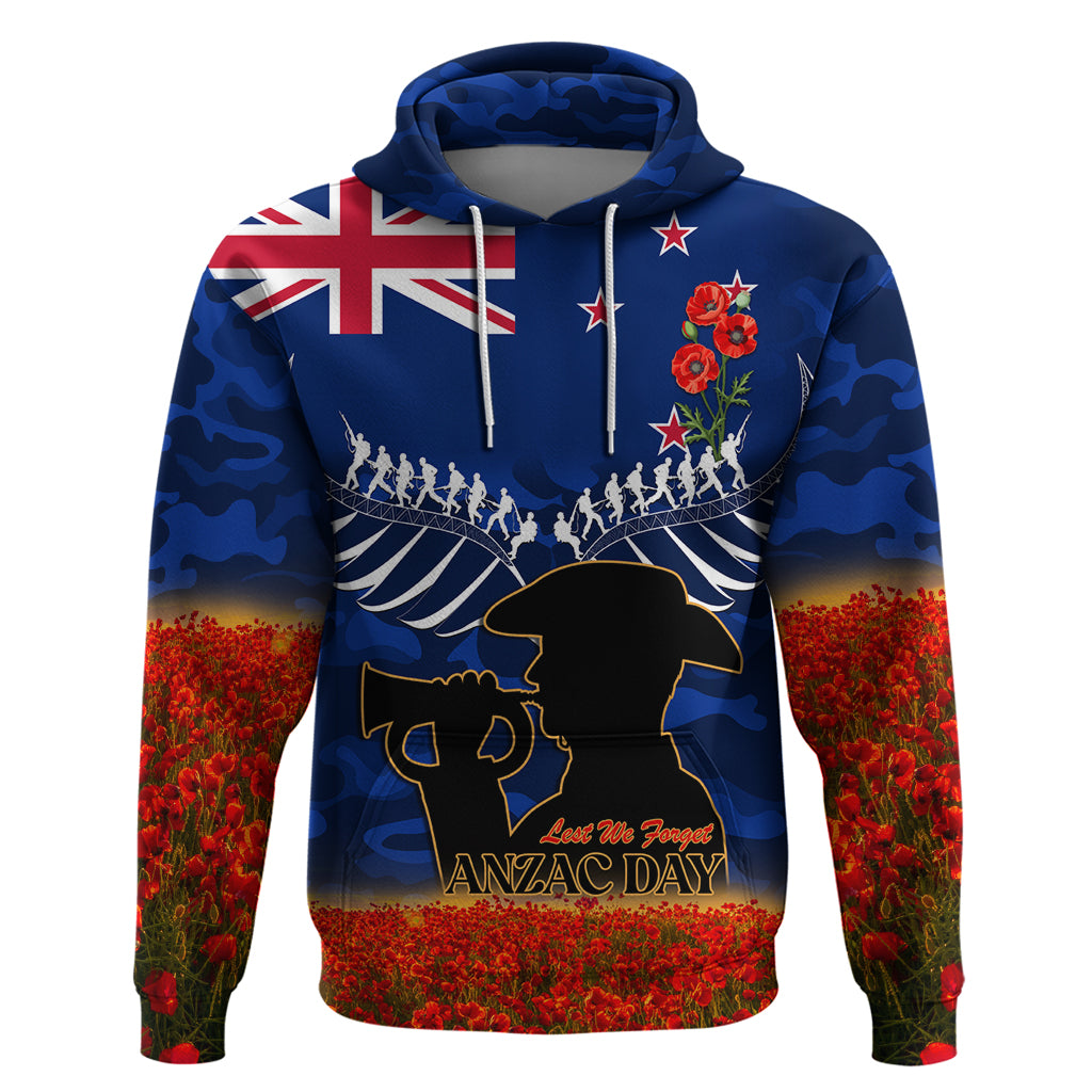 New Zealand ANZAC Day Hoodie 25 April Last Post Camouflage With Poppies