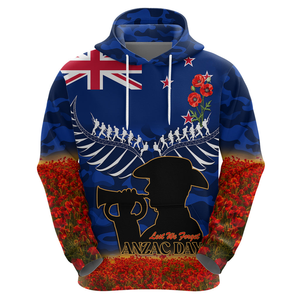 New Zealand ANZAC Day Hoodie 25 April Last Post Camouflage With Poppies