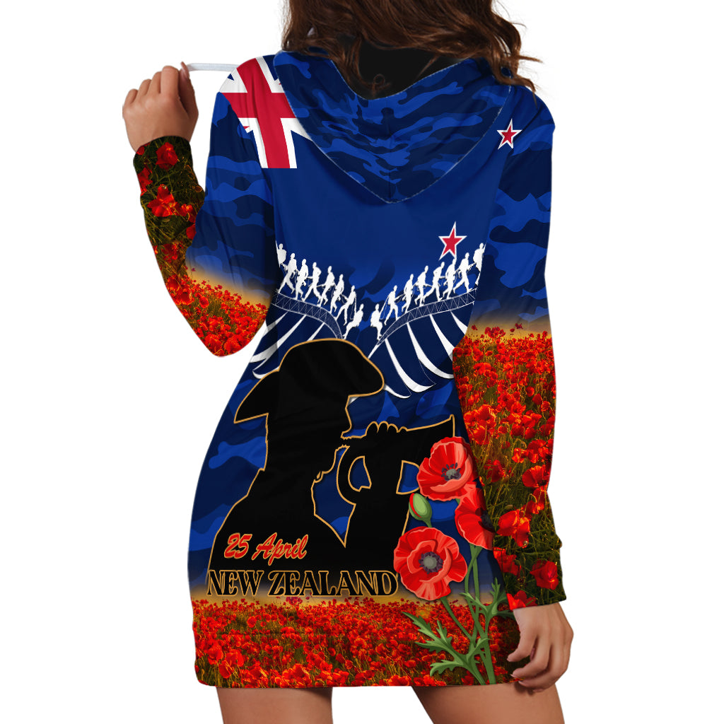 New Zealand ANZAC Day Hoodie Dress 25 April Last Post Camouflage With Poppies