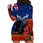 New Zealand ANZAC Day Hoodie Dress 25 April Last Post Camouflage With Poppies