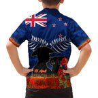 New Zealand ANZAC Day Kid Hawaiian Shirt 25 April Last Post Camouflage With Poppies