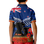 New Zealand ANZAC Day Kid Polo Shirt 25 April Last Post Camouflage With Poppies