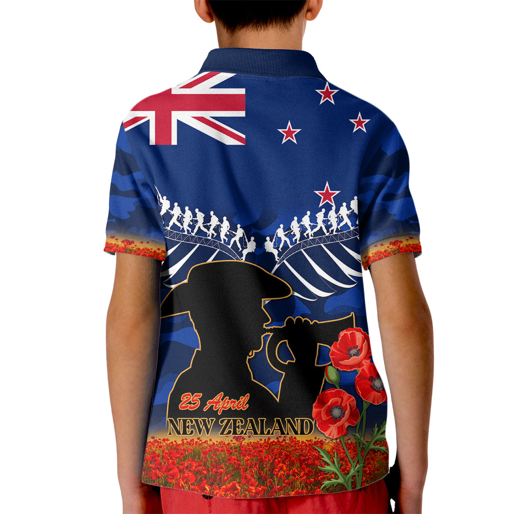 New Zealand ANZAC Day Kid Polo Shirt 25 April Last Post Camouflage With Poppies