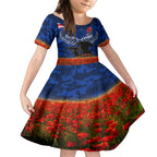 New Zealand ANZAC Day Kid Short Sleeve Dress 25 April Last Post Camouflage With Poppies