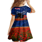 New Zealand ANZAC Day Kid Short Sleeve Dress 25 April Last Post Camouflage With Poppies