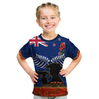 New Zealand ANZAC Day Kid T Shirt 25 April Last Post Camouflage With Poppies