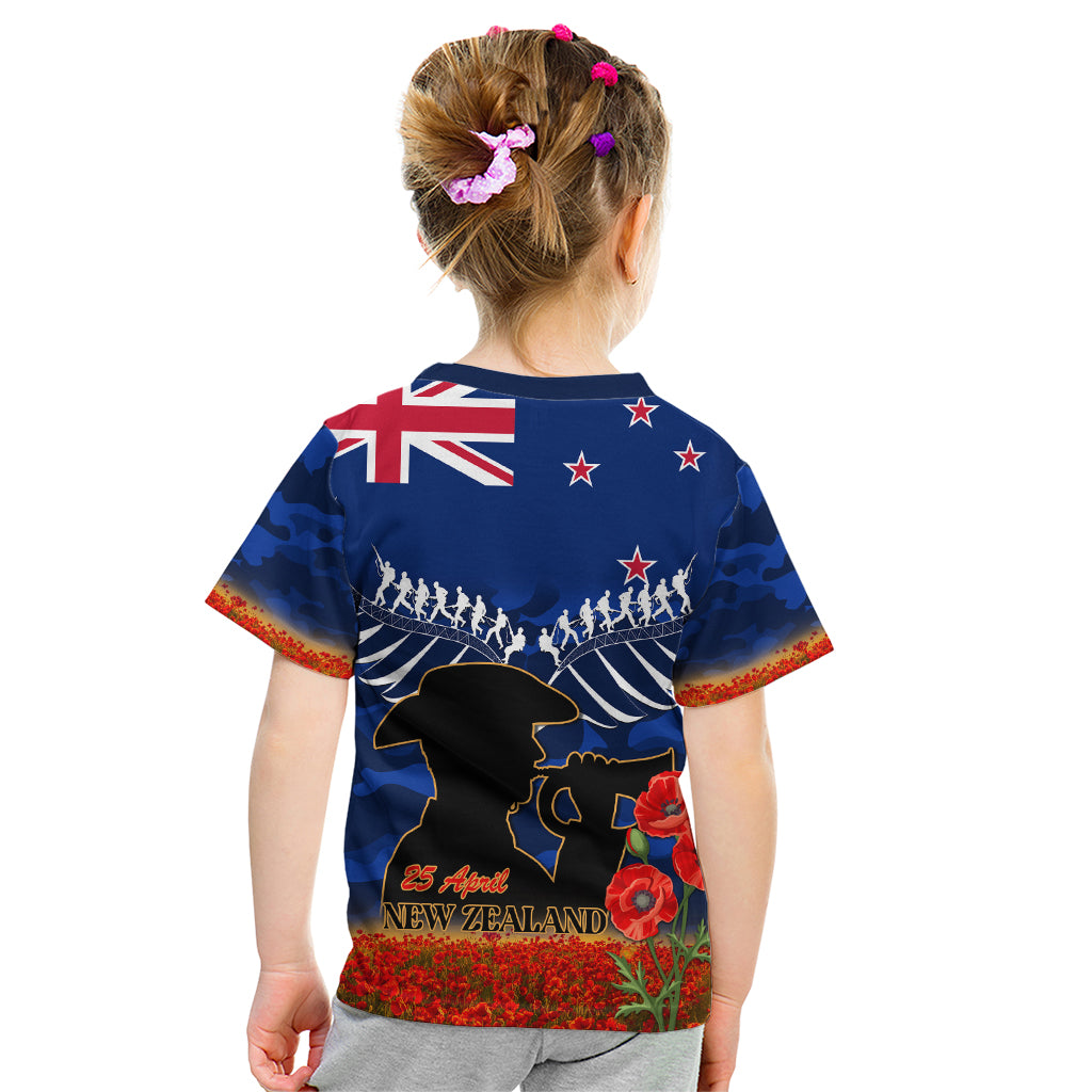 New Zealand ANZAC Day Kid T Shirt 25 April Last Post Camouflage With Poppies