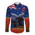 New Zealand ANZAC Day Long Sleeve Button Shirt 25 April Last Post Camouflage With Poppies