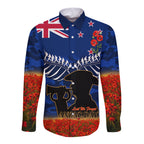 New Zealand ANZAC Day Long Sleeve Button Shirt 25 April Last Post Camouflage With Poppies