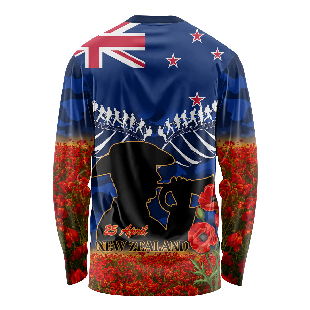 New Zealand ANZAC Day Long Sleeve Shirt 25 April Last Post Camouflage With Poppies