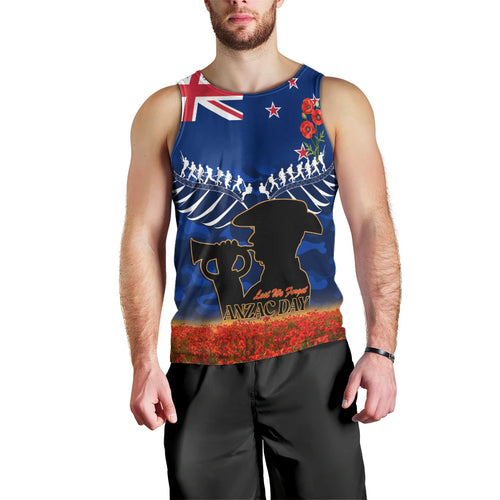 New Zealand ANZAC Day Men Tank Top 25 April Last Post Camouflage With Poppies