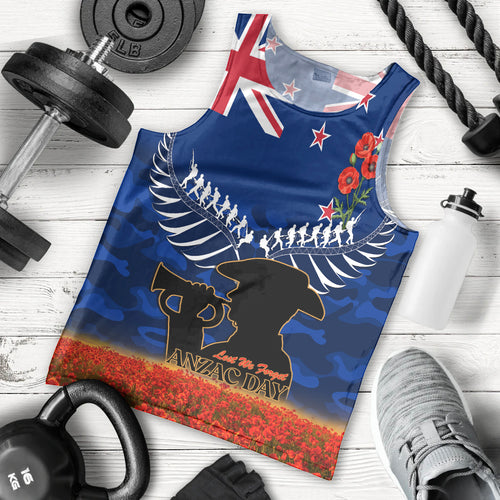 New Zealand ANZAC Day Men Tank Top 25 April Last Post Camouflage With Poppies