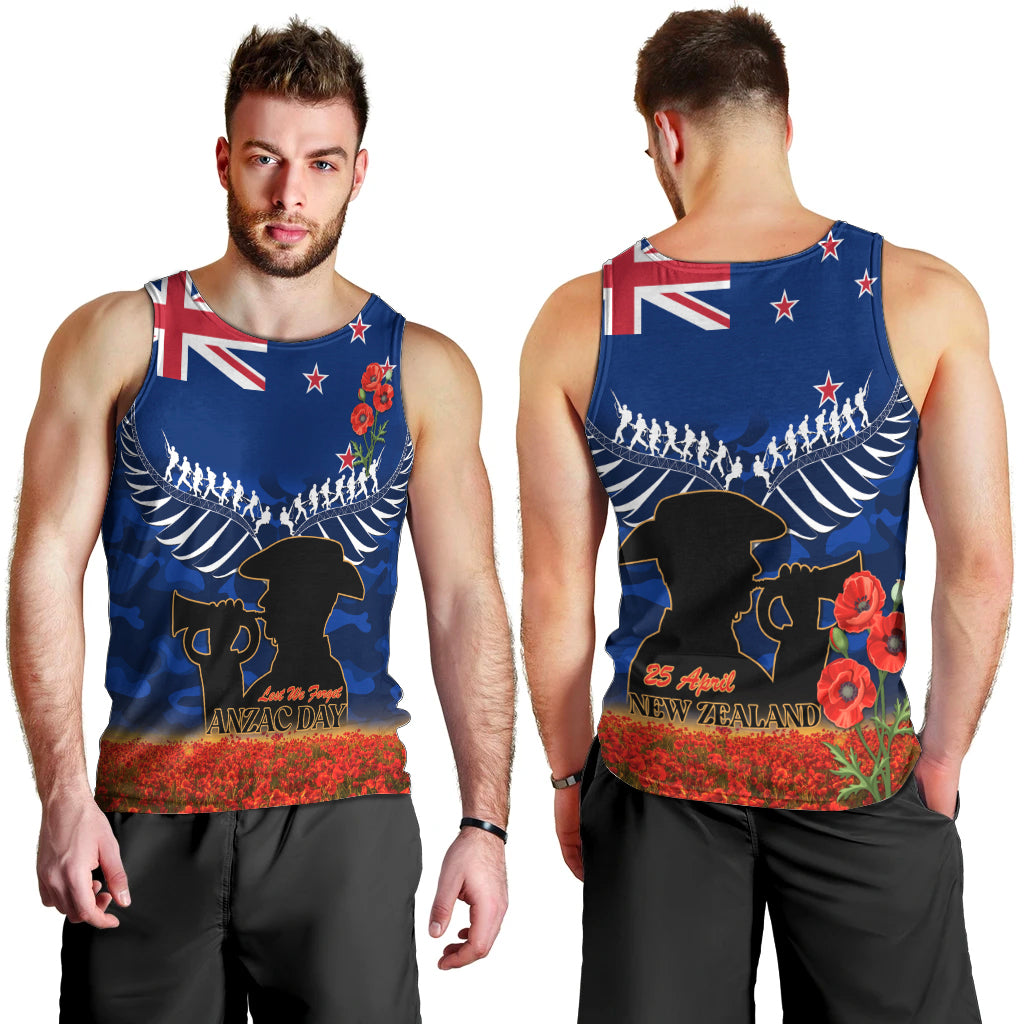 New Zealand ANZAC Day Men Tank Top 25 April Last Post Camouflage With Poppies