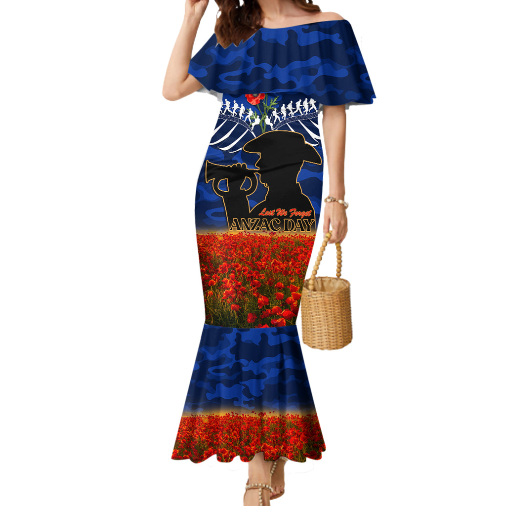 New Zealand ANZAC Day Mermaid Dress 25 April Last Post Camouflage With Poppies