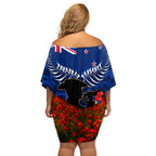 New Zealand ANZAC Day Off Shoulder Short Dress 25 April Last Post Camouflage With Poppies