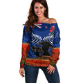 New Zealand ANZAC Day Off Shoulder Sweater 25 April Last Post Camouflage With Poppies