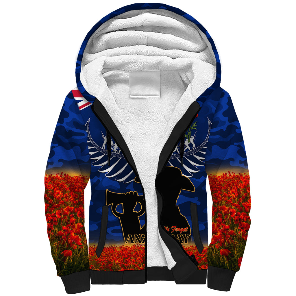 New Zealand ANZAC Day Sherpa Hoodie 25 April Last Post Camouflage With Poppies