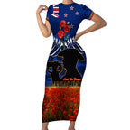 New Zealand ANZAC Day Short Sleeve Bodycon Dress 25 April Last Post Camouflage With Poppies
