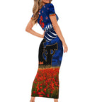 New Zealand ANZAC Day Short Sleeve Bodycon Dress 25 April Last Post Camouflage With Poppies