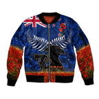 New Zealand ANZAC Day Sleeve Zip Bomber Jacket 25 April Last Post Camouflage With Poppies