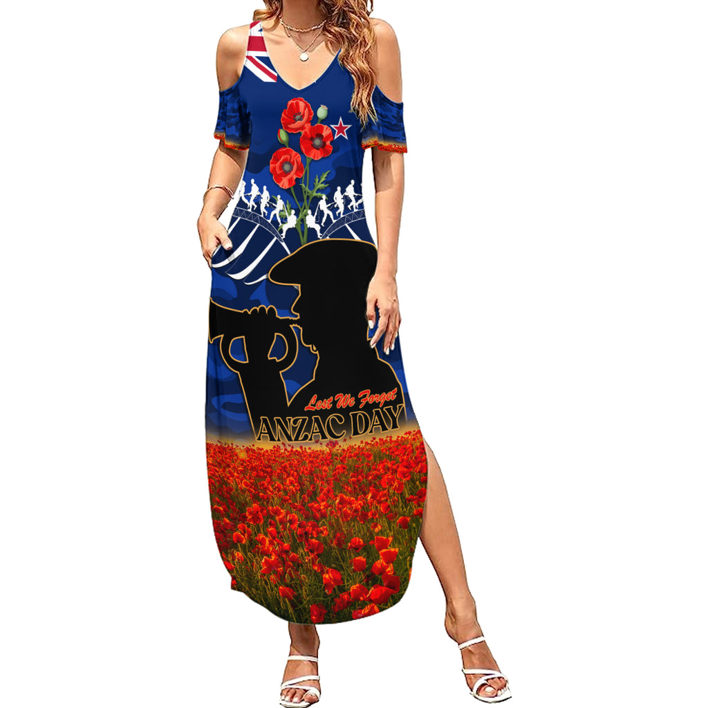 New Zealand ANZAC Day Summer Maxi Dress 25 April Last Post Camouflage With Poppies