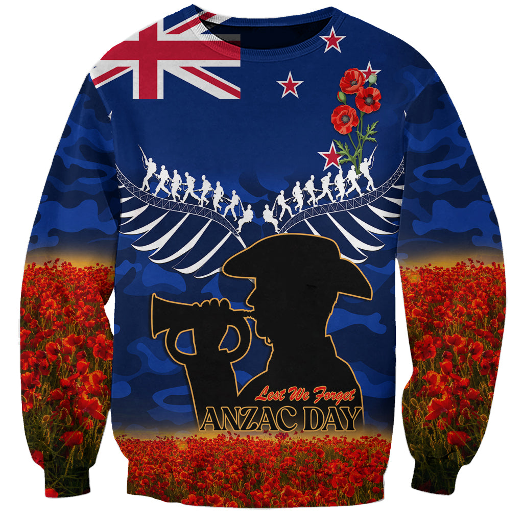 New Zealand ANZAC Day Sweatshirt 25 April Last Post Camouflage With Poppies