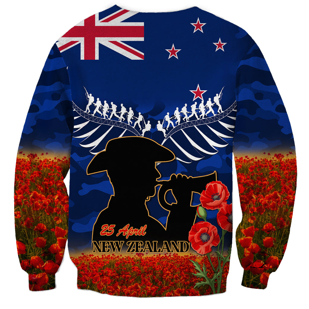 New Zealand ANZAC Day Sweatshirt 25 April Last Post Camouflage With Poppies