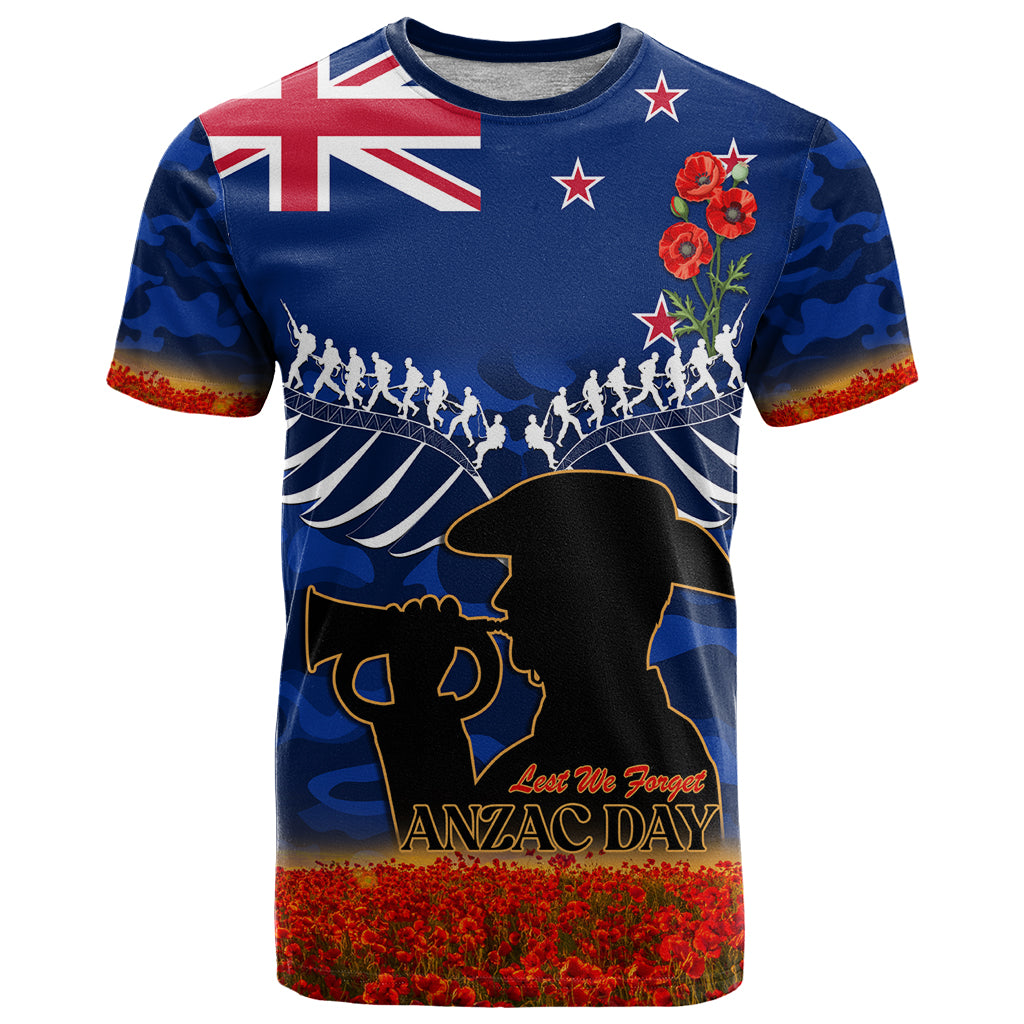 New Zealand ANZAC Day T Shirt 25 April Last Post Camouflage With Poppies