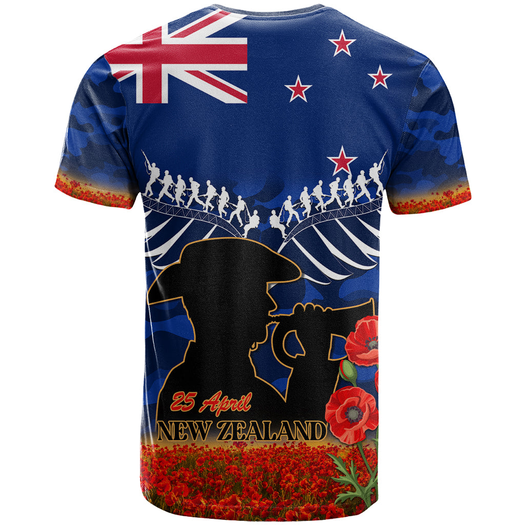 New Zealand ANZAC Day T Shirt 25 April Last Post Camouflage With Poppies