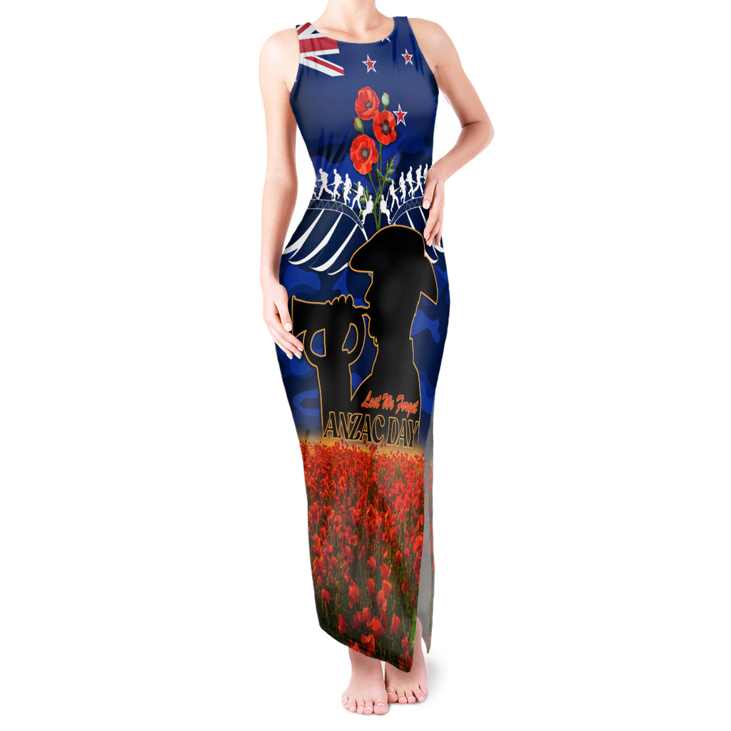 New Zealand ANZAC Day Tank Maxi Dress 25 April Last Post Camouflage With Poppies