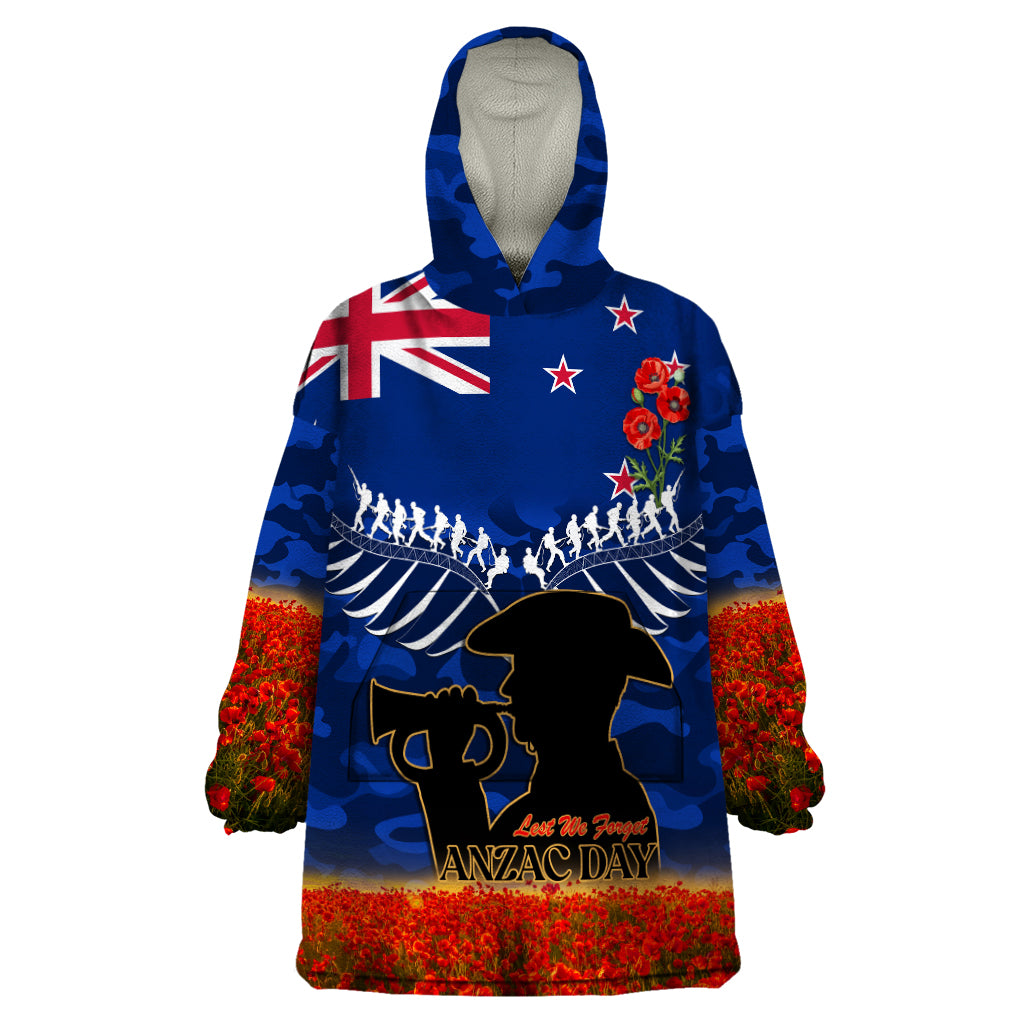 New Zealand ANZAC Day Wearable Blanket Hoodie 25 April Last Post Camouflage With Poppies