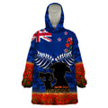 New Zealand ANZAC Day Wearable Blanket Hoodie 25 April Last Post Camouflage With Poppies