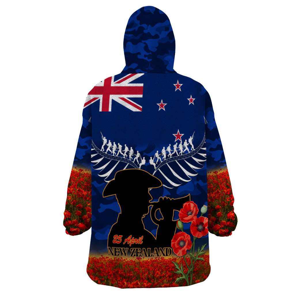 New Zealand ANZAC Day Wearable Blanket Hoodie 25 April Last Post Camouflage With Poppies