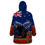 New Zealand ANZAC Day Wearable Blanket Hoodie 25 April Last Post Camouflage With Poppies