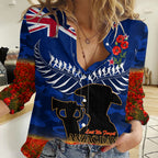 New Zealand ANZAC Day Women Casual Shirt 25 April Last Post Camouflage With Poppies