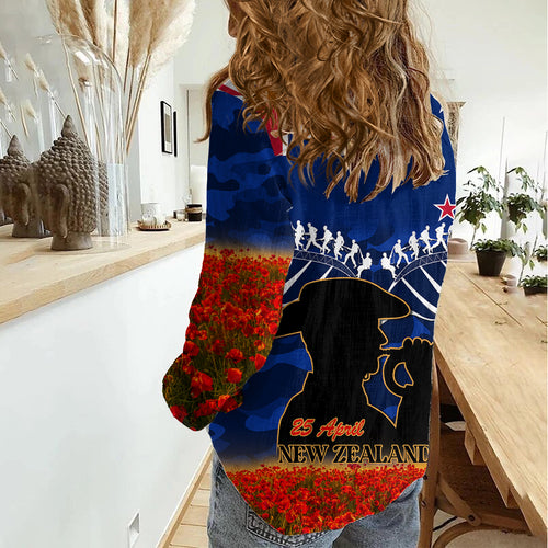 New Zealand ANZAC Day Women Casual Shirt 25 April Last Post Camouflage With Poppies
