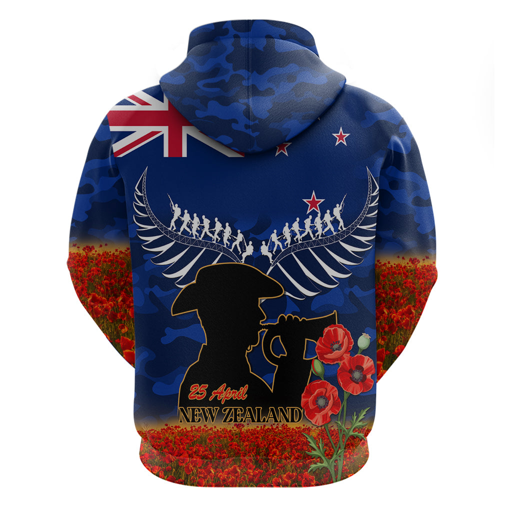 New Zealand ANZAC Day Zip Hoodie 25 April Last Post Camouflage With Poppies