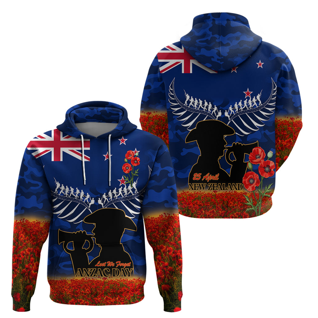 New Zealand ANZAC Day Zip Hoodie 25 April Last Post Camouflage With Poppies